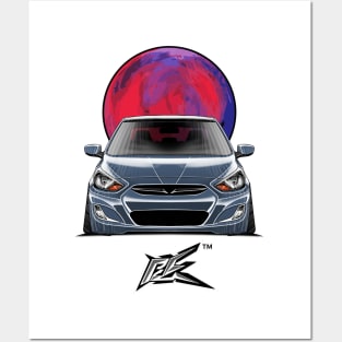 hyundai accent stanced denim blue Posters and Art